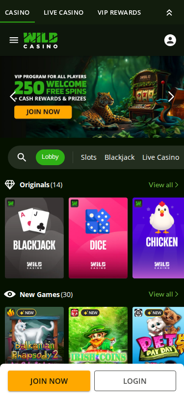 Wild Casino mobile screenshot